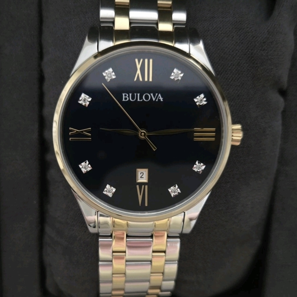 Bulova Two-Tone Gold and Silver Men's Dress Watch with Black Dial